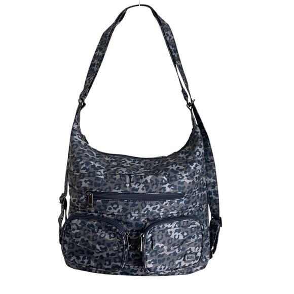 Lug Women Zipliner Convertible Hobo Bag Blue Gray Leopard Casual Travel Tote - Picture 1 of 14
